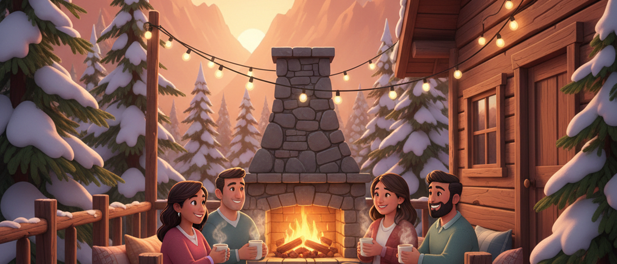Friends at cozy mountain cabin