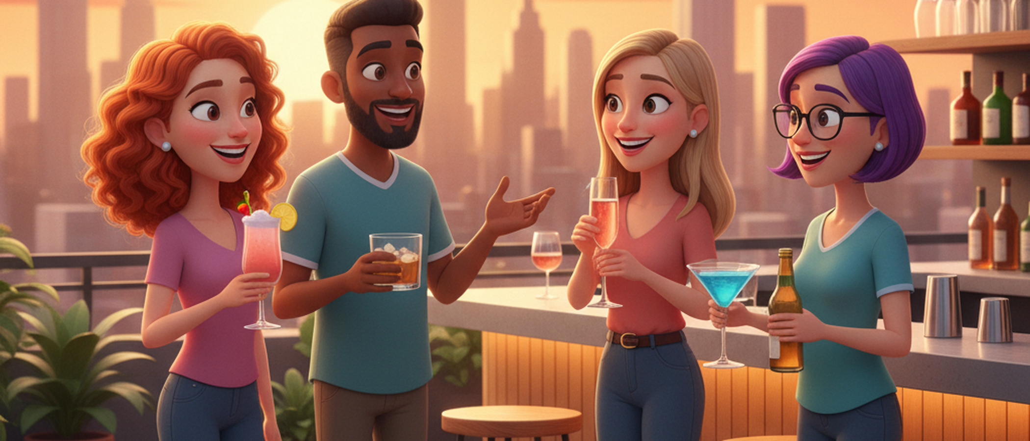 Friends having drinks at rooftop bar