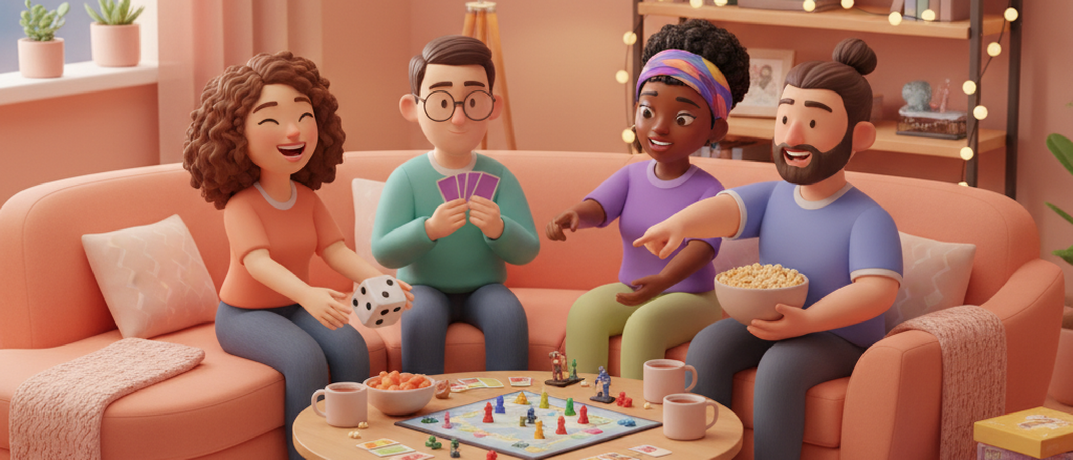 Friends playing board games together