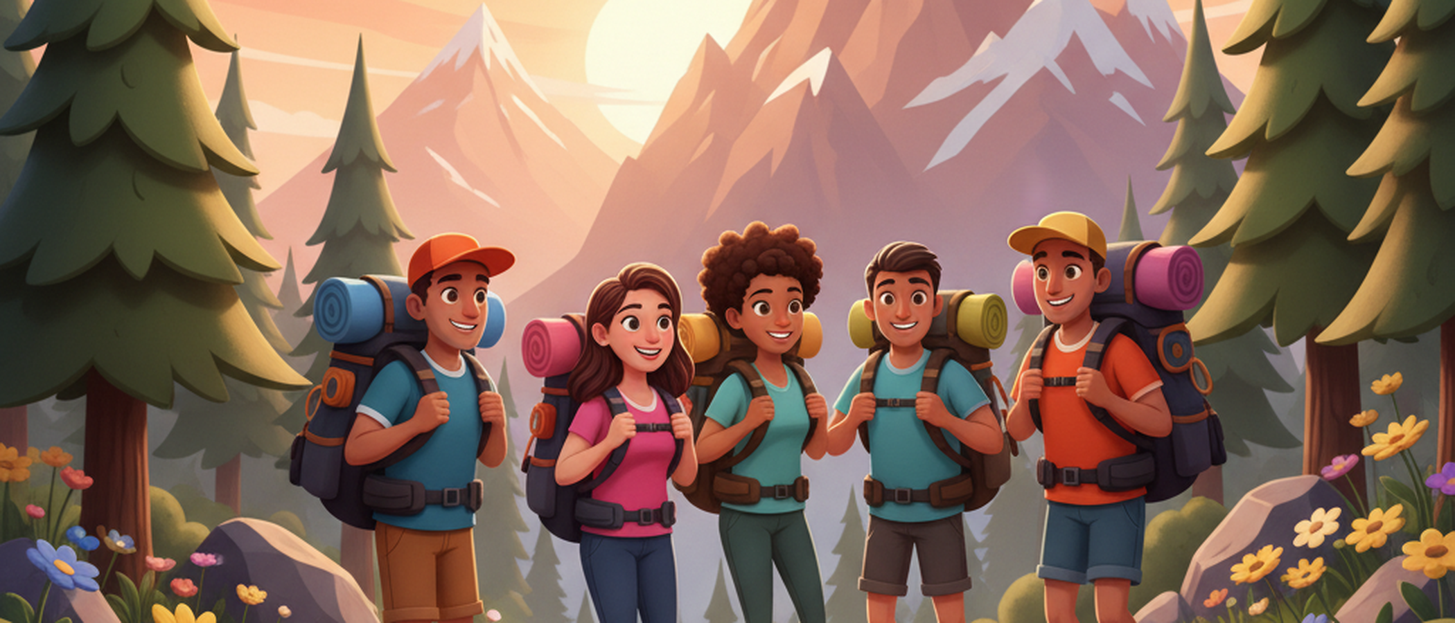 Friends hiking on mountain trail