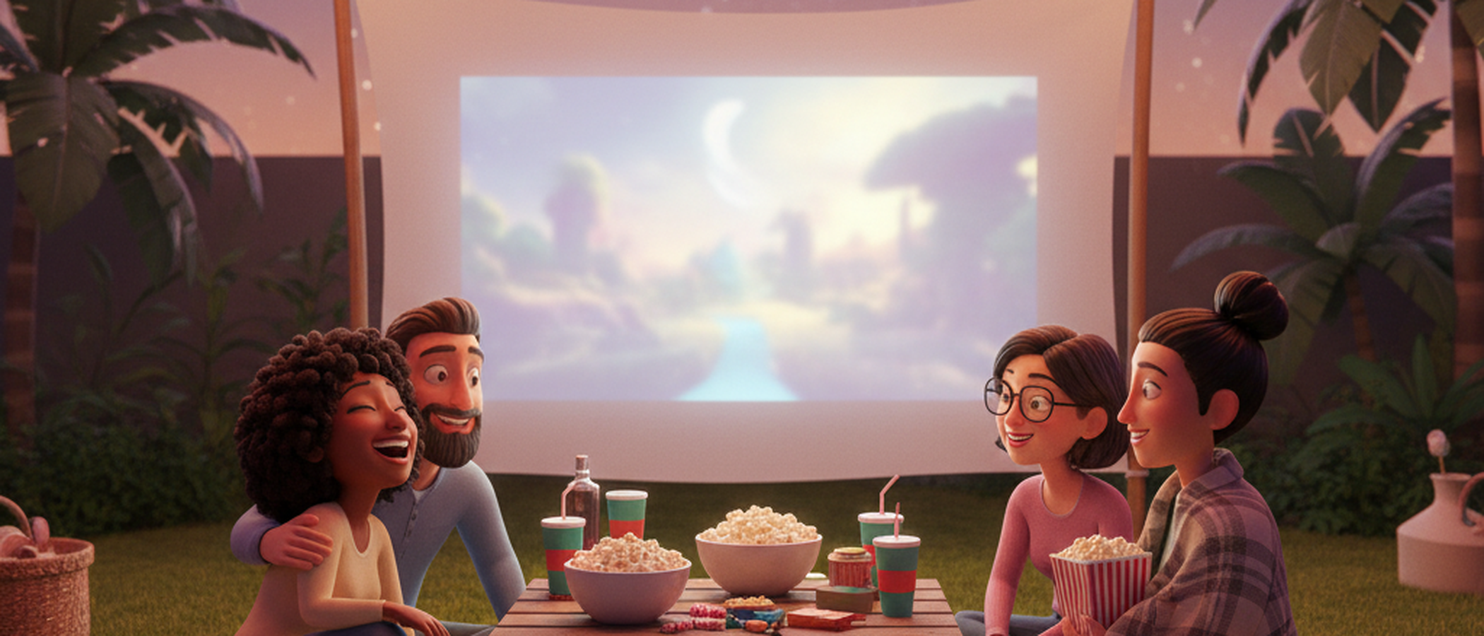 Friends at outdoor movie screening