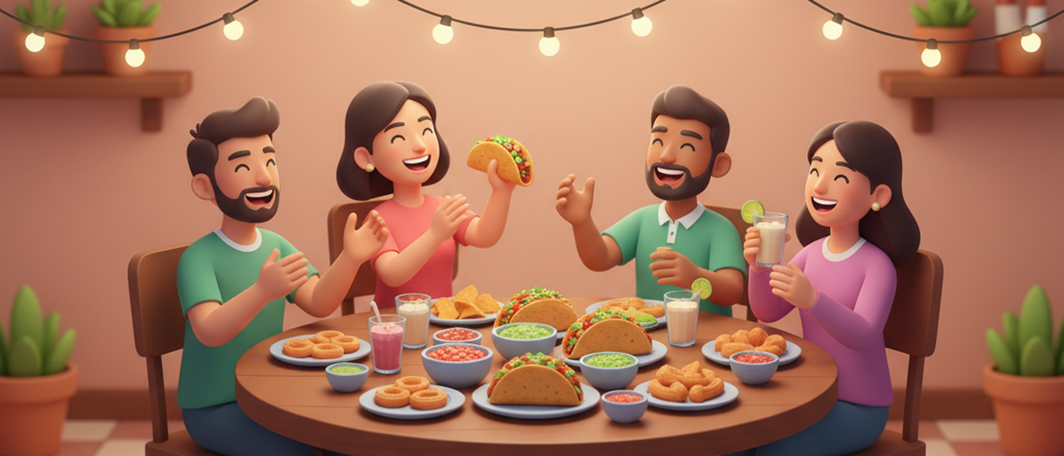 Friends enjoying taco dinner together
